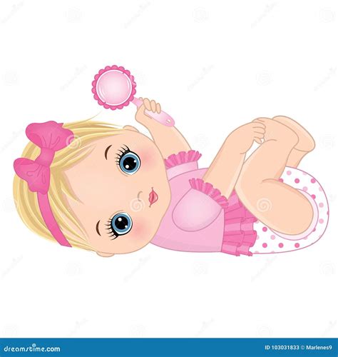 Vector Cute Baby Girl with Rattle Stock Vector - Illustration of pink, cheerful: 103031833