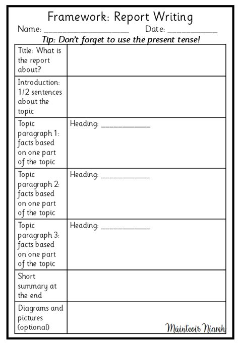 Mash 3rd 4th Class Report Writing Framework And Checklist Foe 3rd