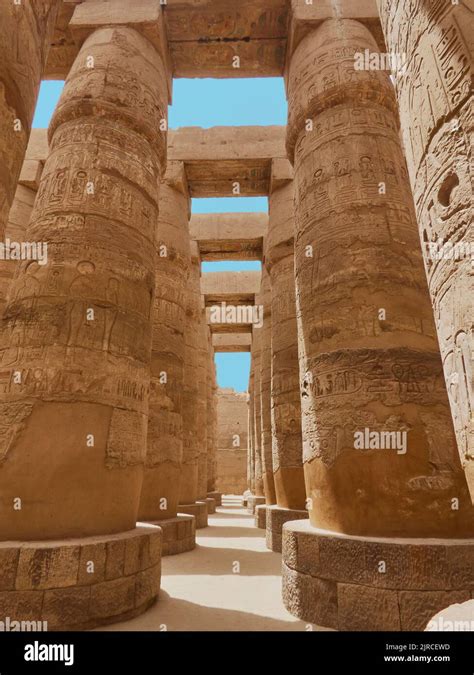 The Wonderful Pillars Of The Design Of Egyptian Karnak Temple In Luxor