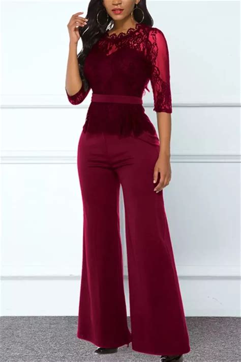 Wine Red Fashion Sexy Dignified Lace Jumpsuit Artofit