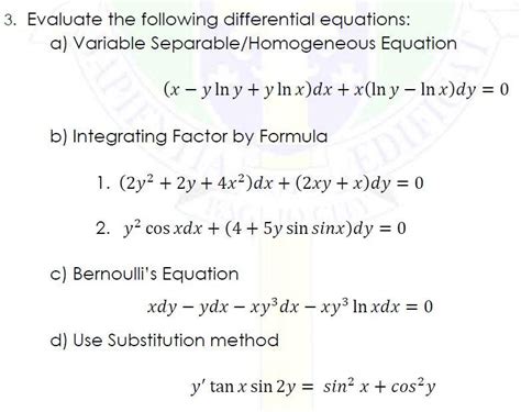 Solved Evaluate The Following Differential Equations A Chegg