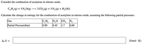 Solved Consider The Combustion Of Acetylene In Nitrous Chegg