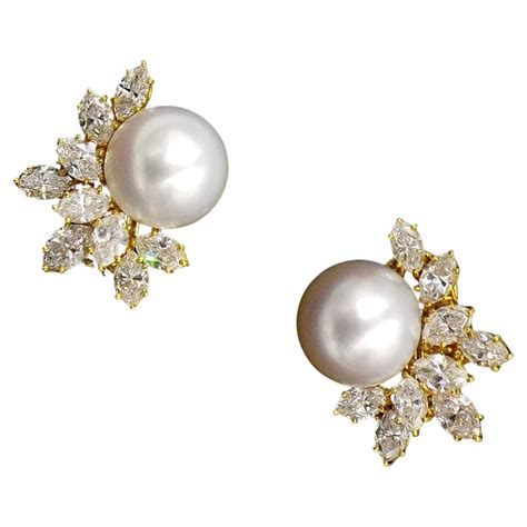 Harry Winston Black Cultured Pearl Diamond Gold Earrings For Sale At 1stdibs