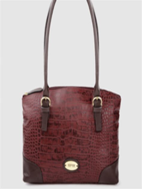 Buy Hidesign Burgundy And Coffee Brown Croc Textured Leather Structured Sling Bag Handbags For