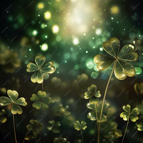 Premium Photo Festive Background With Shining Clover Shamrocks