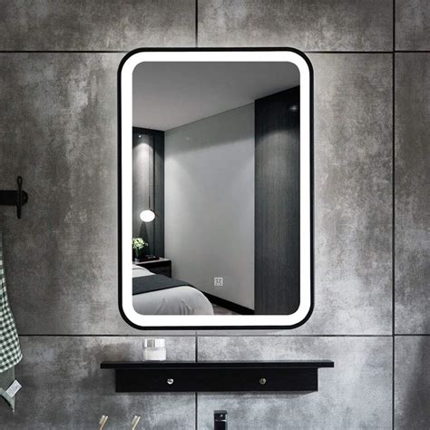 Landed Led Illuminated Bathroom Mirror Anti Fog Black Frame Decorative