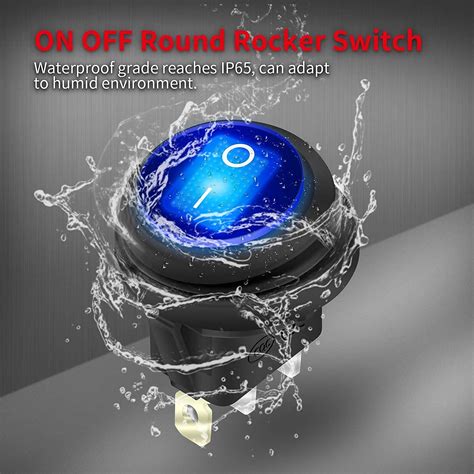 DaierTek 12V 20A Waterproof Rocker Switch Blue LED Lighted Round ON Off