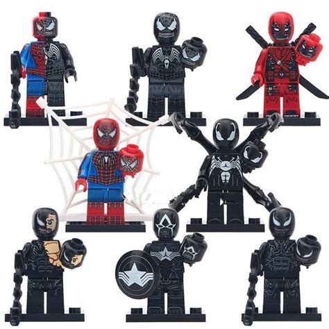 8pcs Mix Venom X Spiderman Captain America Deadpool Super Hero Lego