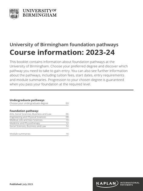 University of Birmingham Pathways Course Information 2023 24 | PDF ...