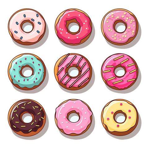 Conjunto De Donuts Aislado Sobre Fondo Blanco Vector Premium