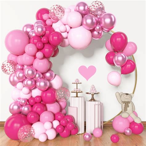 Amandir 153pcs Pink Balloon Garland Arch Kit Different Sizes 18 12 10 5 Inch Hot Pink Latex