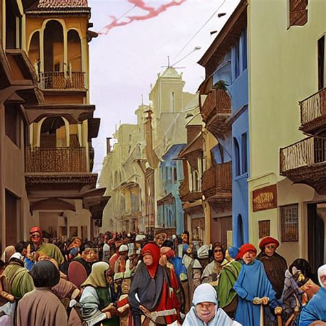 People In The Streets Of Tordejas The Port Capital Of The Kingdom Of