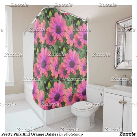 Pretty Pink And Orange Daisies Shower Curtain Daisies Shower Curtains