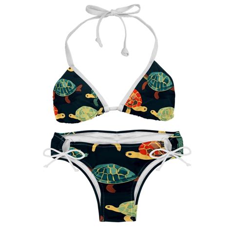 Turtle Seamless Stylish Swim Suits Bikini Set Detachable Sponge Adjustable Strap Two Pack