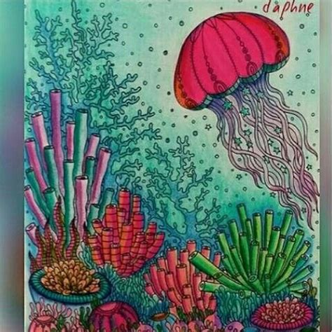 A Card With An Image Of A Jellyfish And Corals