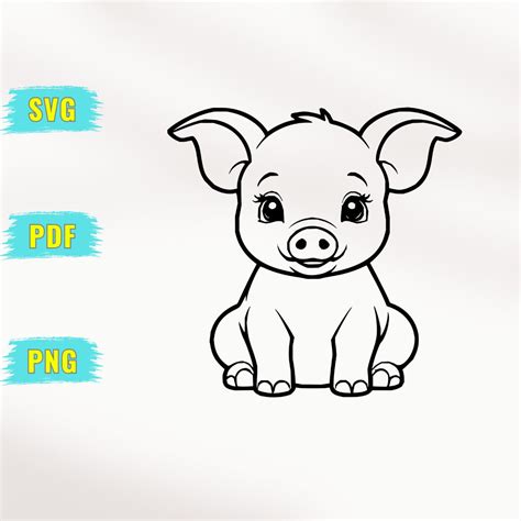 Cute Baby Pig Svg Pig Outline Vector Pig Svg Cut File Owl Silhouette