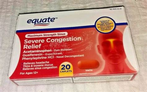 Equate Max Strength Sinus Severe Congestion Relief 20 Ct Comp Mucinex Sinus Max Ebay