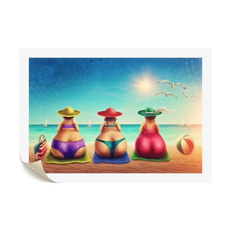 Fat Lady on Beach Canvas Wall Art 1 Piece Bikini Woman Holiday Cartoon ...