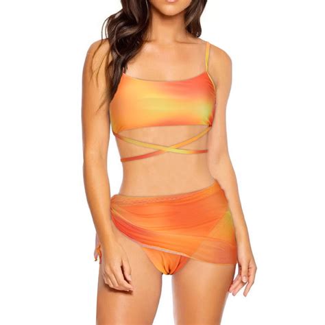 Zquuvou Women S Bikini Set Two Piece Bikini Swimsuit Tight Three Piece Sports Swimsuit Yellow