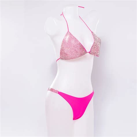Luxury Bling Rhinestone Bikini Sliver Set Crystal Diamond Sexy Women S Pbong