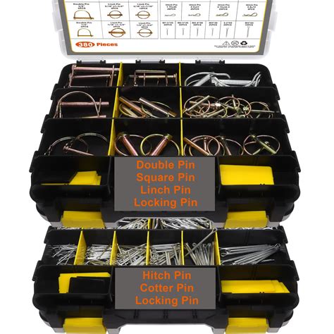 380 Pcs Heavy Duty Pin Kit, Hitch, R, Hair, Lynch, PTO Pins for Trucks