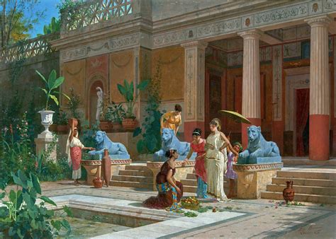 Artwork Painting Women Rome Ancient Rome Garden Statue Palace Wallpaper