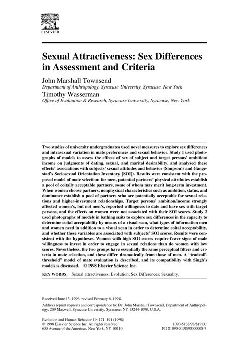 Pdf Sexual Attractiveness Sex Differences In Assessment And Criteria