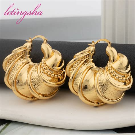 African Luxury 18K Gold Plated Earrings Dubai Hoop Earrings For Women