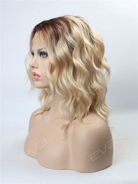 Blonde Ombre Color Medium Length Wavy Bob Synthetic Lace Front Wig All Synthetic Wigs Evahair