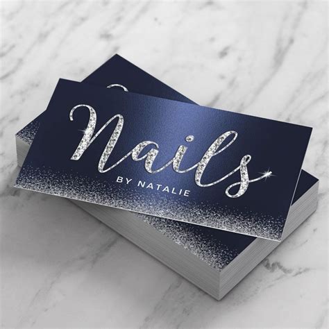 nail salon navy blue luxury diamond typography business card zazzle