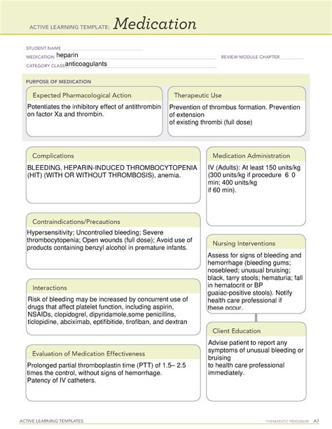 Ati Medication Template Heparin