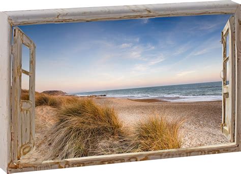 Amazon De Querfarben Bild Auf Leinwand Fensterblick Strandd Nen An Der