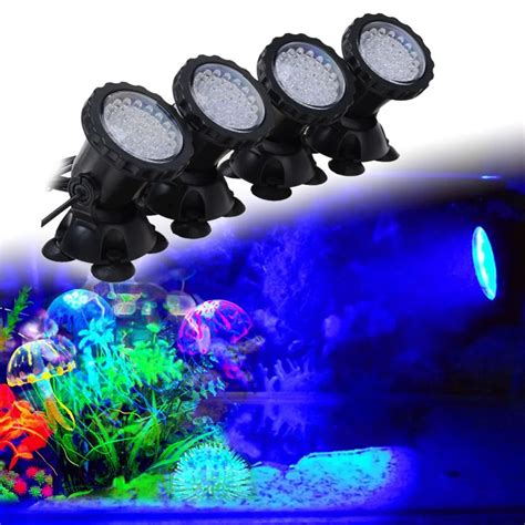 Aquarium Led Lighting 1 Set 4 Lights RGB 36 Leds 6W Fish Tank Underwater Spot Light with 24 Key ...