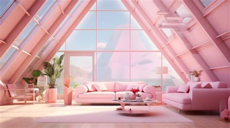 Premium AI Image | barbie pink interior of modern living room attic ...