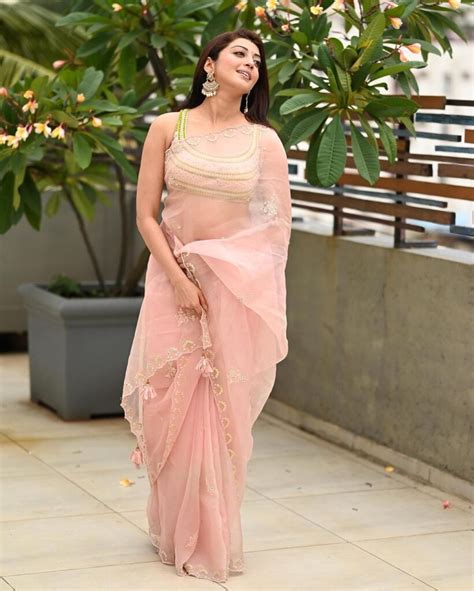 Pranitha Subash Hot Pose In Transparent Saree Glamsundari In