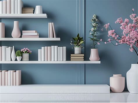 Modern Bookshelf Zoom Background, Minimalist Home Office (digital