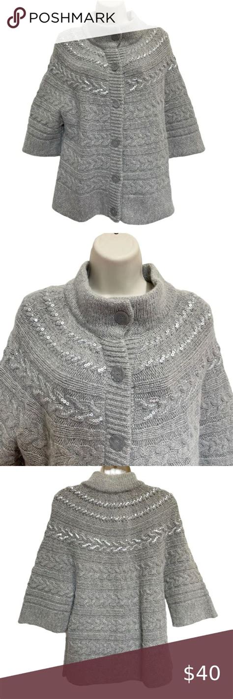 Coldwater Creek Wool Rabbit Hair Blend Cable Knit Embellished Cardigan