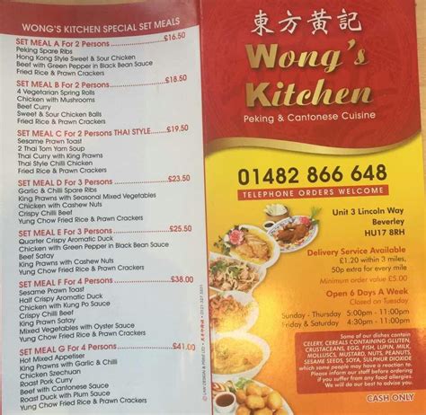 Menu At Wong S Kitchen Beverley