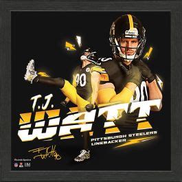 Pittsburgh Steelers 90 T J Watt Stylized 13 X 13 Framed Photo