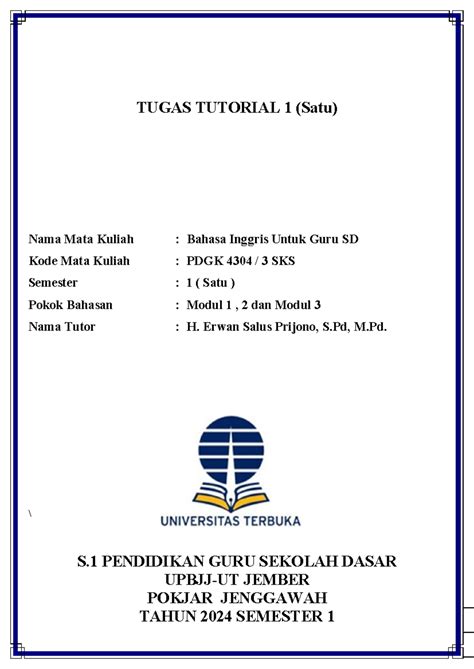 Tt Pgsd Tugas Tugas Tutorial Satu Nama Mata Kuliah Bahasa