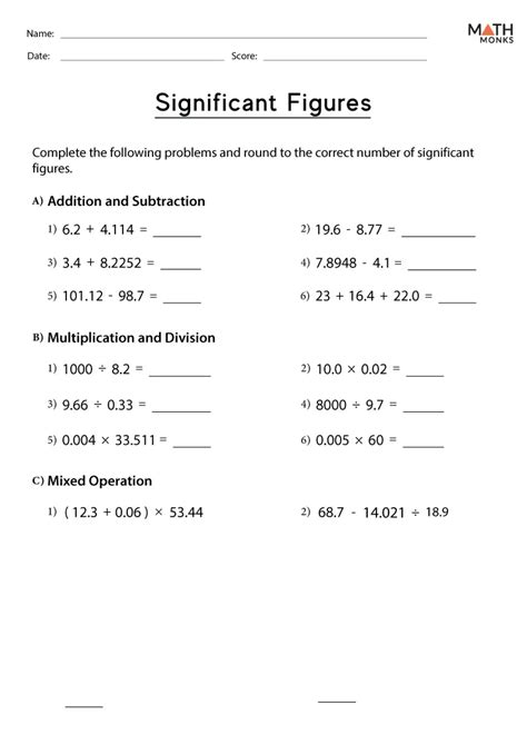 Significant Figures Worksheets Math Monks