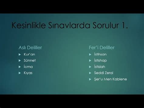 Kesinlikle Sınavlarda Sorulur 20 dakikada Asli ve Fer i Deliller dhbt