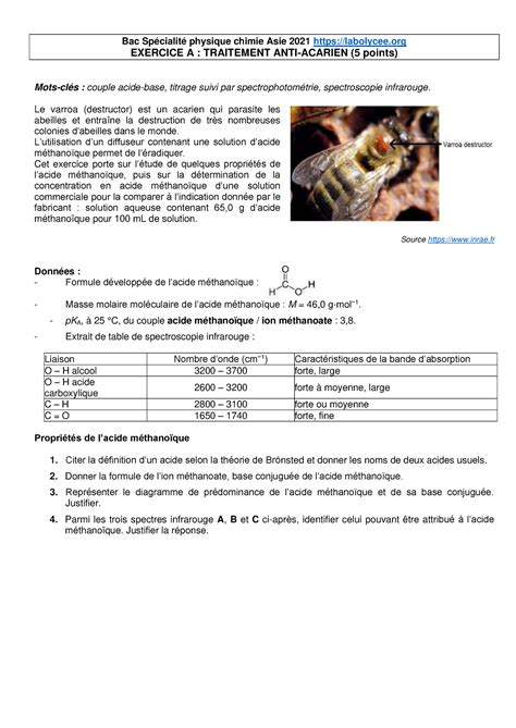 2021 Asie Sujet 1 Exo A Titragep H IR 5pts Bac Spécialité physique