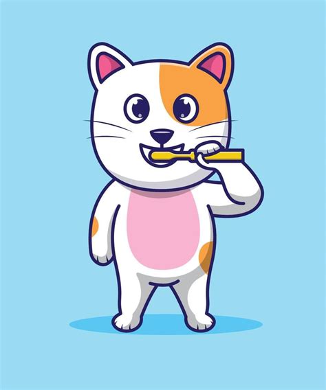 Cute cat brushing its teeth vector illustration 13741053 Vector Art at ...