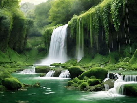 Nature Green Hill And Waterfall Photo Photo | JPG Free Download - Pikbest