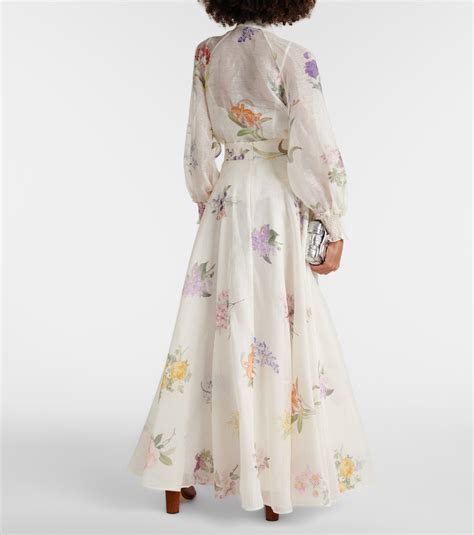 Natura Floral Linen And Silk Organza Maxi Skirt In White Zimmermann