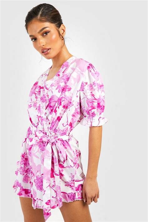 Floral Wrap Ruffle Short Romper Boohoo