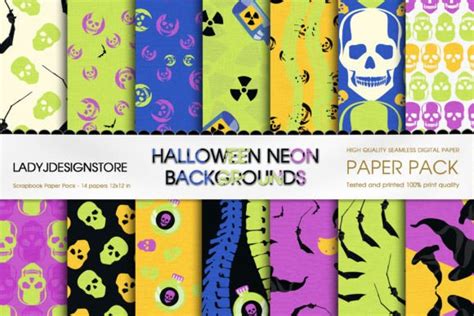 Halloween Neon Skulls Printable Papers Graphic by ladyjdesignstore ...