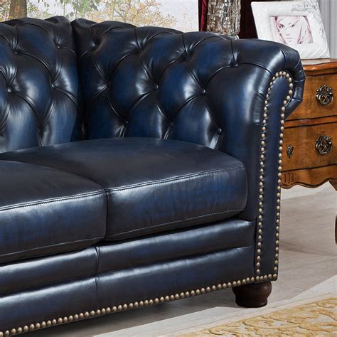 Amax Nebraska Chesterfield Genuine Leather Sofa Loveseat And Chair Set