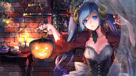 Hatsune Miku Halloween HD Wallpaper With Pumpkin Charm